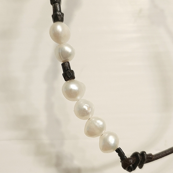 Pearl, Sterling and Brown Beaded Necklace - Picture 2 of 5